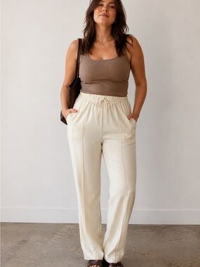 Vintage William Royce Cream Pull On Wide Leg Pants USA Made Coastal‎ Minimalist